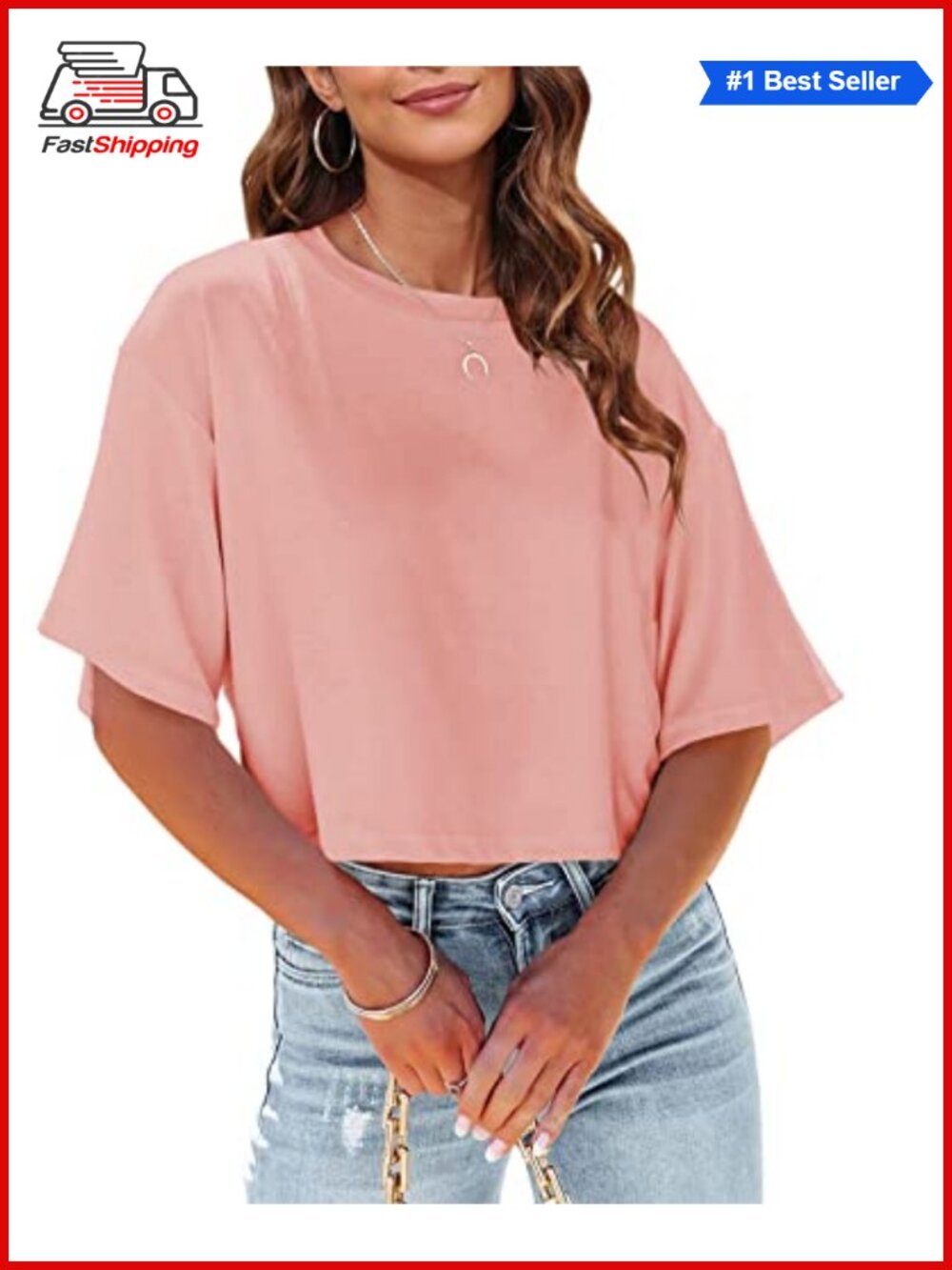 Womens Summer Crop Top Half Sleeve Cotton Blend Casual Cropped T-Shirt